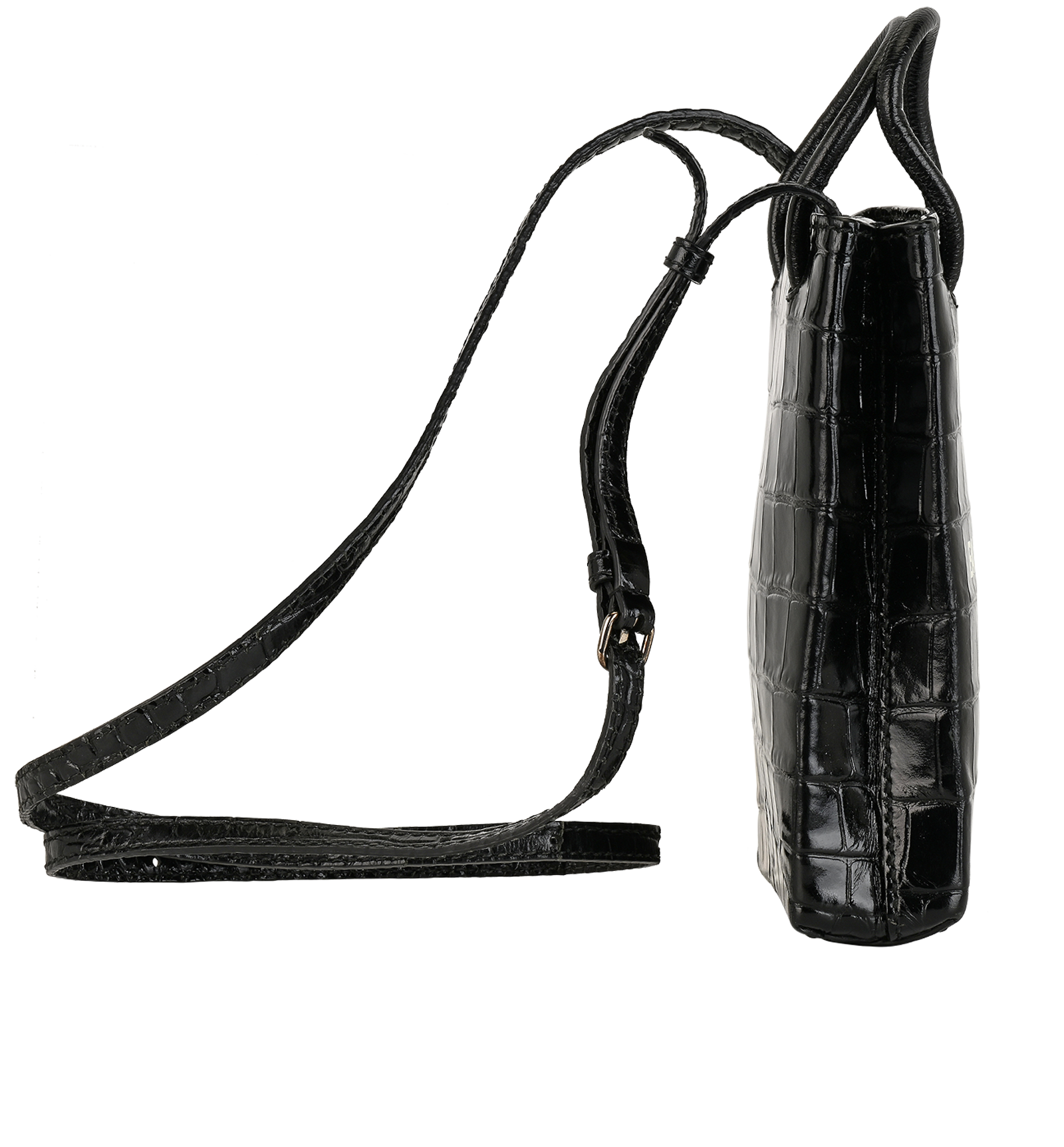 Mini Shopping Tote, &pound;250, Handbags, Black, Leather, Side view